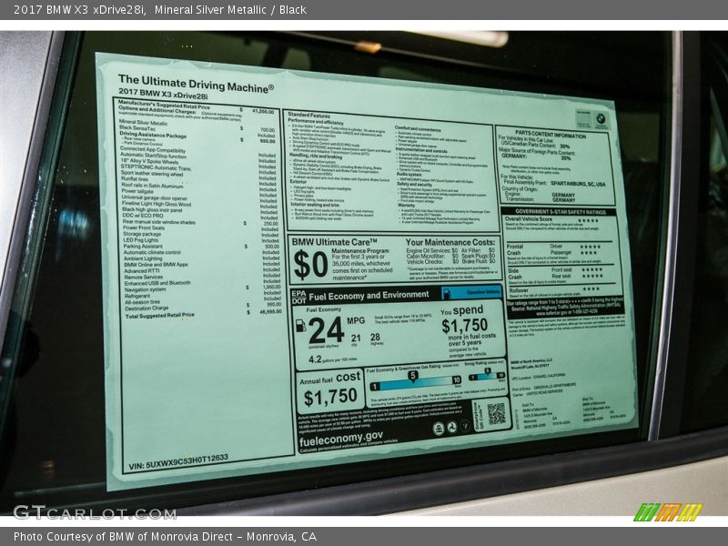 Mineral Silver Metallic / Black 2017 BMW X3 xDrive28i