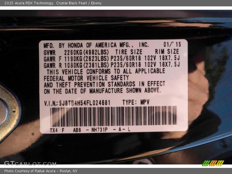 Crystal Black Pearl / Ebony 2015 Acura RDX Technology