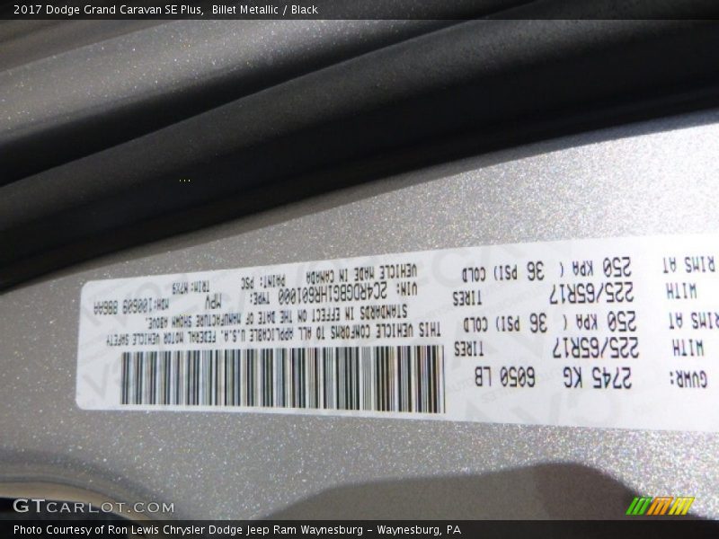 Billet Metallic / Black 2017 Dodge Grand Caravan SE Plus