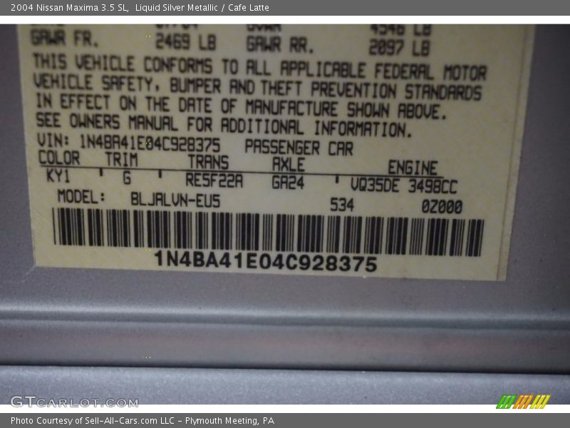 Liquid Silver Metallic / Cafe Latte 2004 Nissan Maxima 3.5 SL