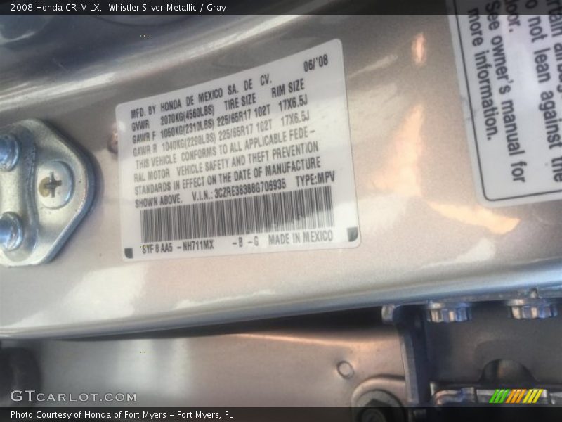 Whistler Silver Metallic / Gray 2008 Honda CR-V LX
