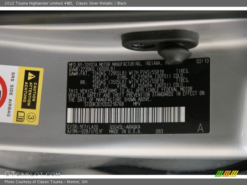 Classic Silver Metallic / Black 2013 Toyota Highlander Limited 4WD