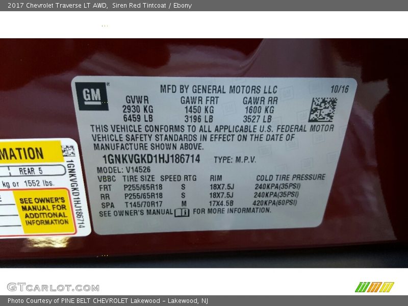 Siren Red Tintcoat / Ebony 2017 Chevrolet Traverse LT AWD