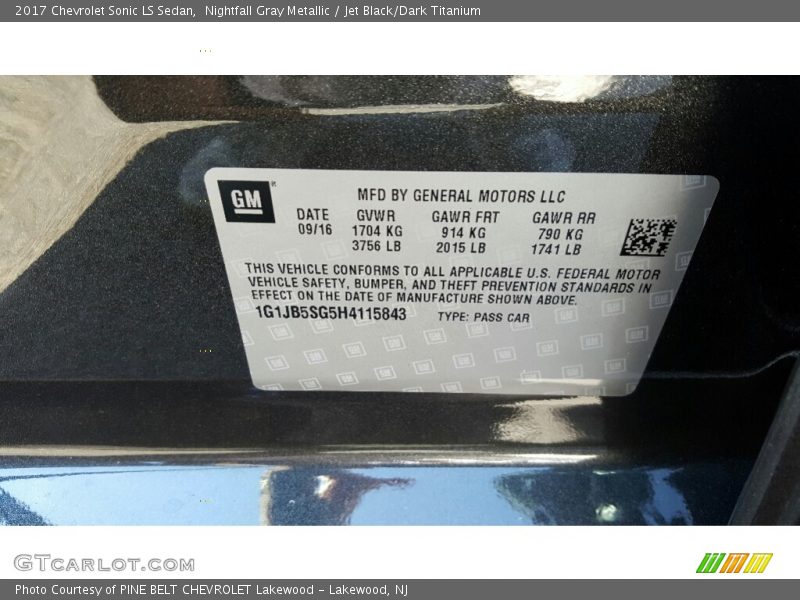 Nightfall Gray Metallic / Jet Black/Dark Titanium 2017 Chevrolet Sonic LS Sedan