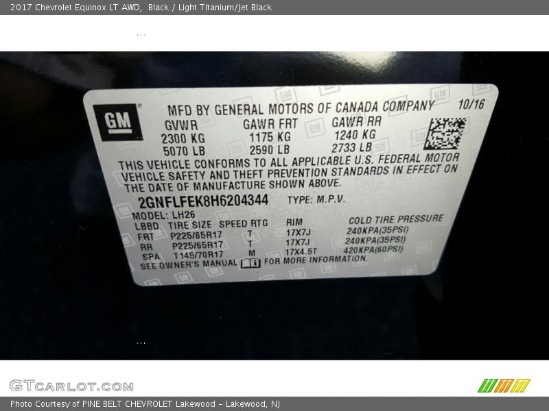 Black / Light Titanium/Jet Black 2017 Chevrolet Equinox LT AWD