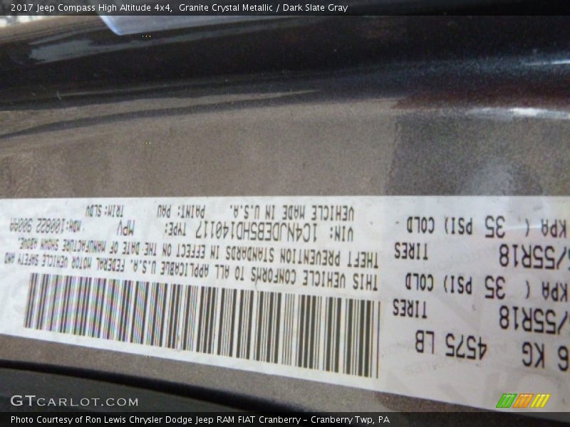 2017 Compass High Altitude 4x4 Granite Crystal Metallic Color Code PAU