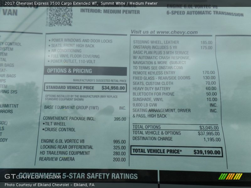 Summit White / Medium Pewter 2017 Chevrolet Express 3500 Cargo Extended WT