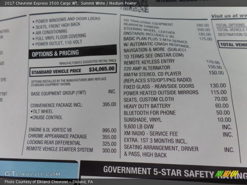 Summit White / Medium Pewter 2017 Chevrolet Express 3500 Cargo WT
