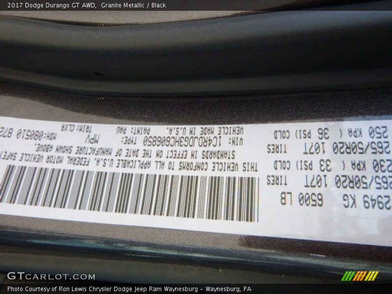 2017 Durango GT AWD Granite Metallic Color Code PAU