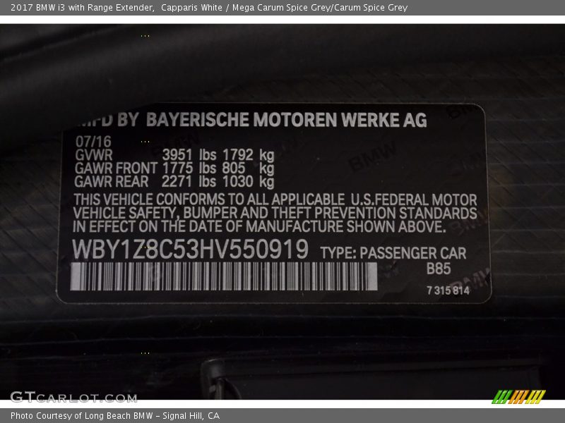 Capparis White / Mega Carum Spice Grey/Carum Spice Grey 2017 BMW i3 with Range Extender