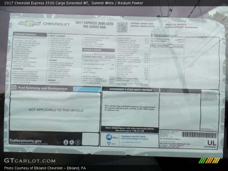Summit White / Medium Pewter 2017 Chevrolet Express 3500 Cargo Extended WT
