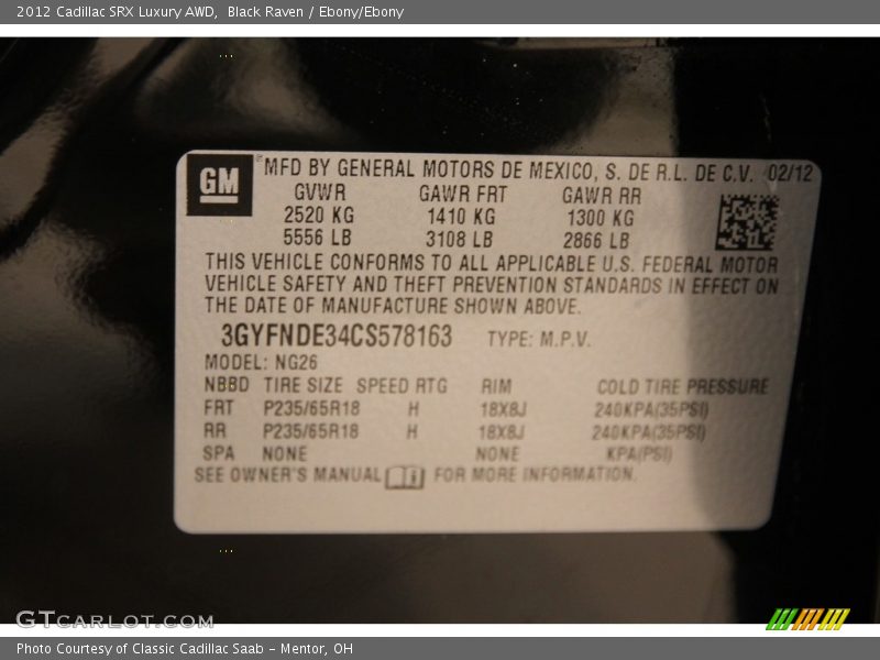 Black Raven / Ebony/Ebony 2012 Cadillac SRX Luxury AWD