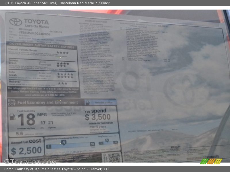 Barcelona Red Metallic / Black 2016 Toyota 4Runner SR5 4x4