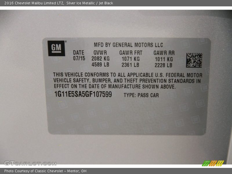 Silver Ice Metallic / Jet Black 2016 Chevrolet Malibu Limited LTZ