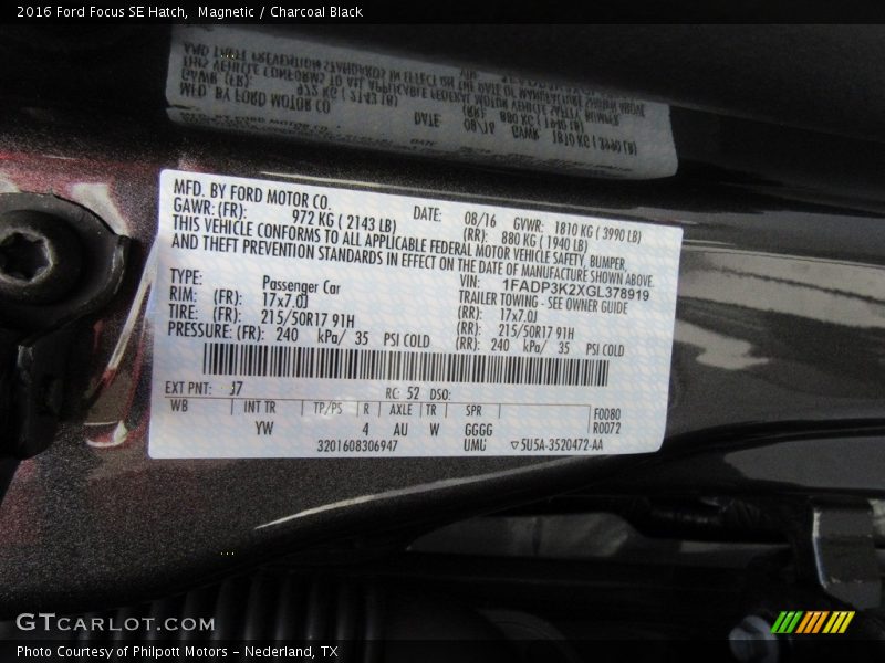 Magnetic / Charcoal Black 2016 Ford Focus SE Hatch