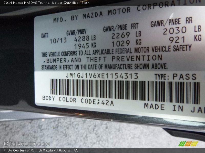 Meteor Gray Mica / Black 2014 Mazda MAZDA6 Touring