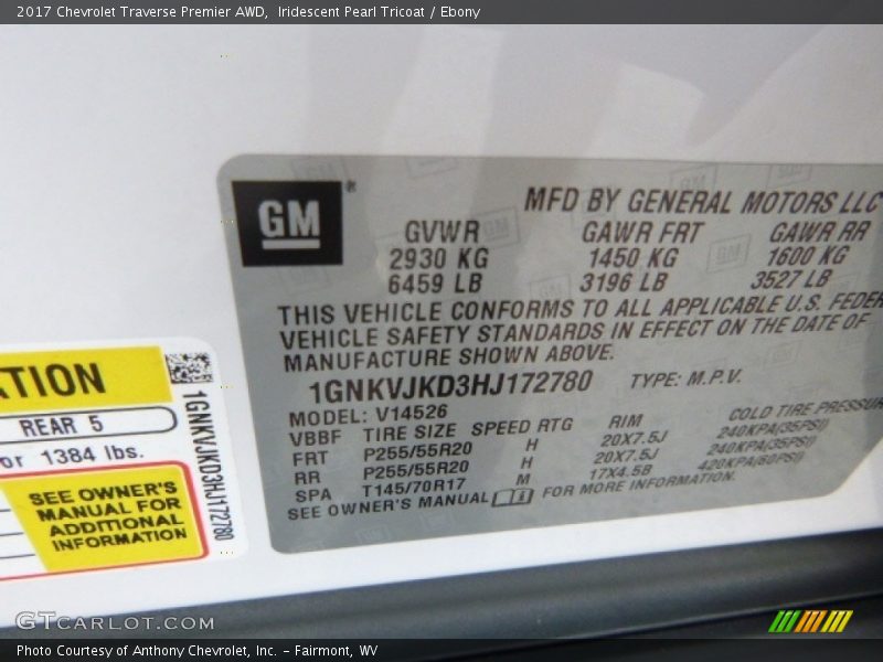 Iridescent Pearl Tricoat / Ebony 2017 Chevrolet Traverse Premier AWD