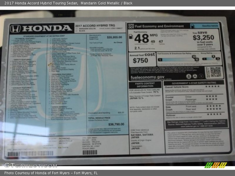  2017 Accord Hybrid Touring Sedan Window Sticker