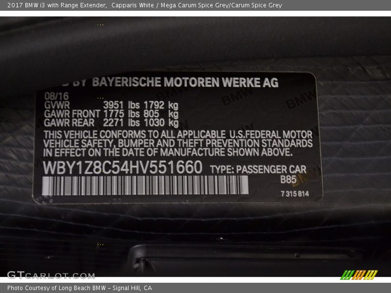 Capparis White / Mega Carum Spice Grey/Carum Spice Grey 2017 BMW i3 with Range Extender
