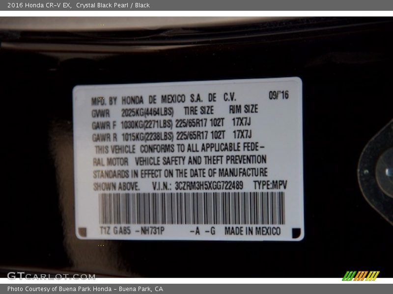 Crystal Black Pearl / Black 2016 Honda CR-V EX