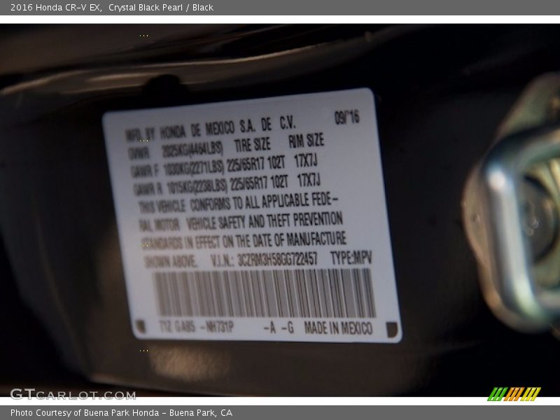 Crystal Black Pearl / Black 2016 Honda CR-V EX