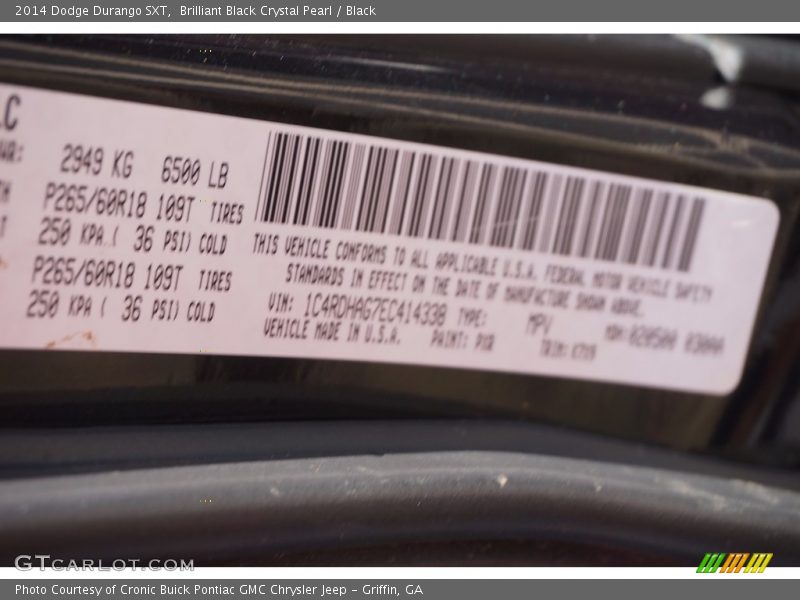 Brilliant Black Crystal Pearl / Black 2014 Dodge Durango SXT