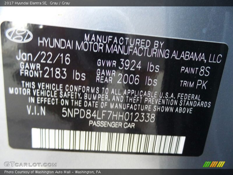 Gray / Gray 2017 Hyundai Elantra SE