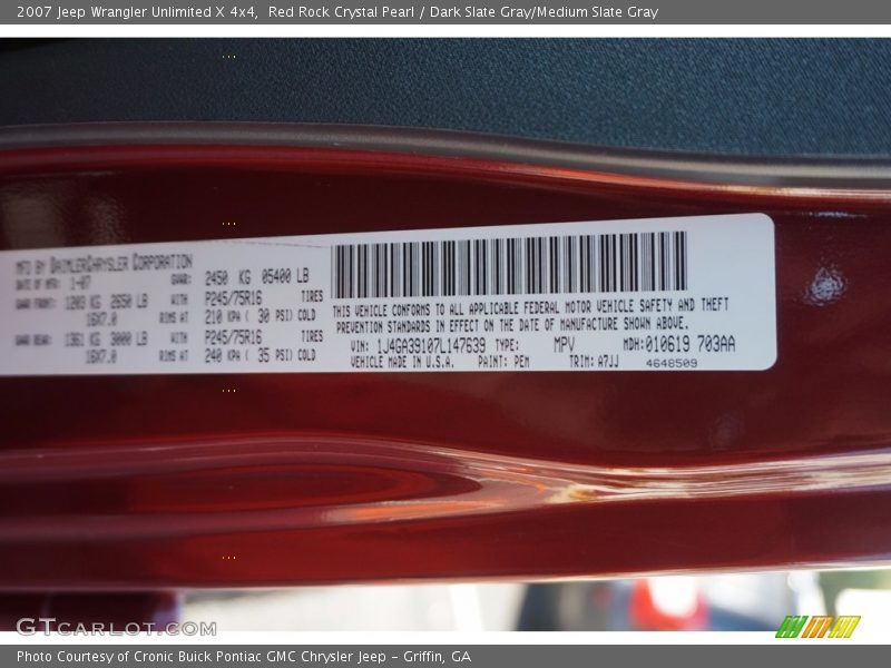 Red Rock Crystal Pearl / Dark Slate Gray/Medium Slate Gray 2007 Jeep Wrangler Unlimited X 4x4