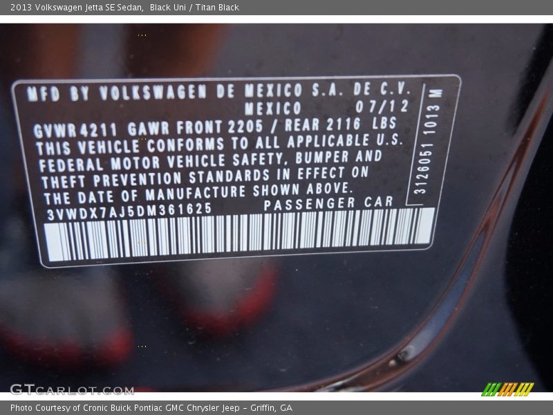 Black Uni / Titan Black 2013 Volkswagen Jetta SE Sedan