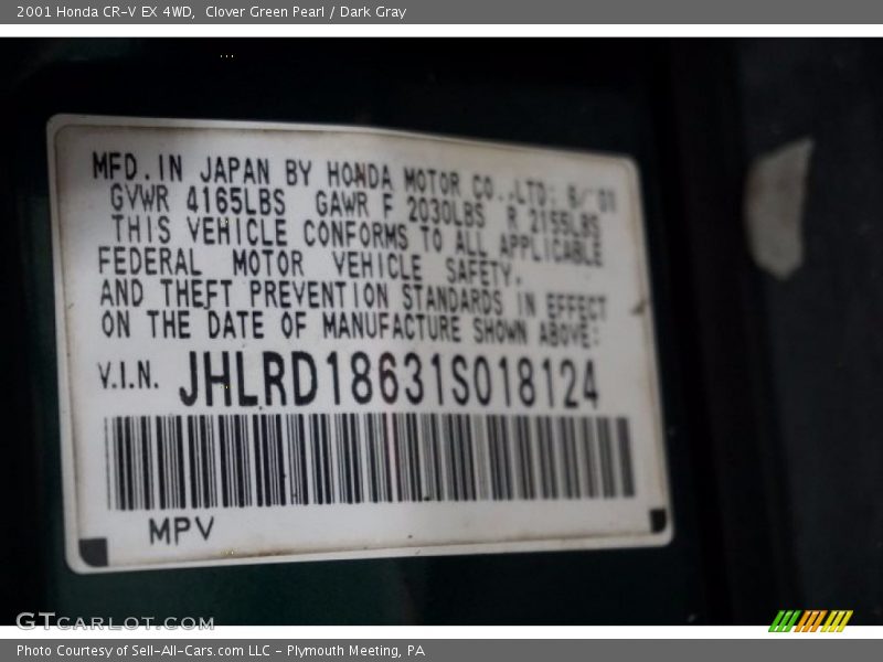 Clover Green Pearl / Dark Gray 2001 Honda CR-V EX 4WD