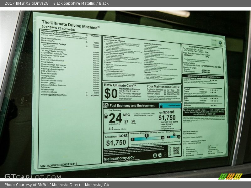 Black Sapphire Metallic / Black 2017 BMW X3 xDrive28i