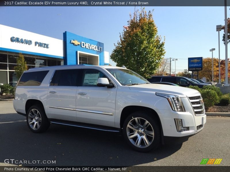 Crystal White Tricoat / Kona Brown 2017 Cadillac Escalade ESV Premium Luxury 4WD