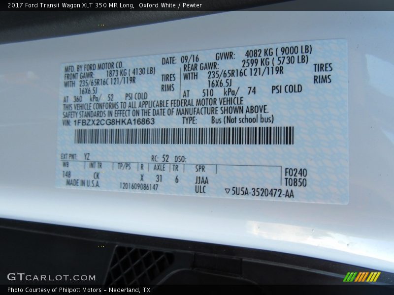 Oxford White / Pewter 2017 Ford Transit Wagon XLT 350 MR Long