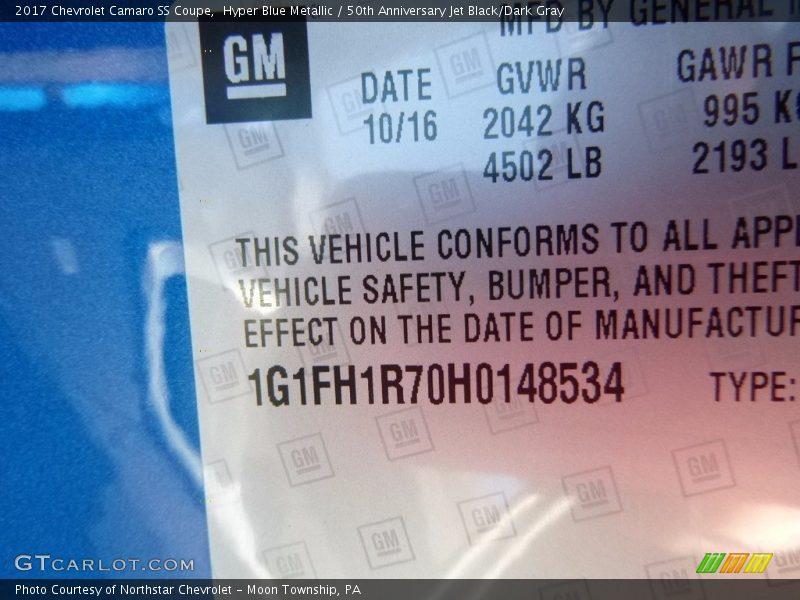 Hyper Blue Metallic / 50th Anniversary Jet Black/Dark Gray 2017 Chevrolet Camaro SS Coupe