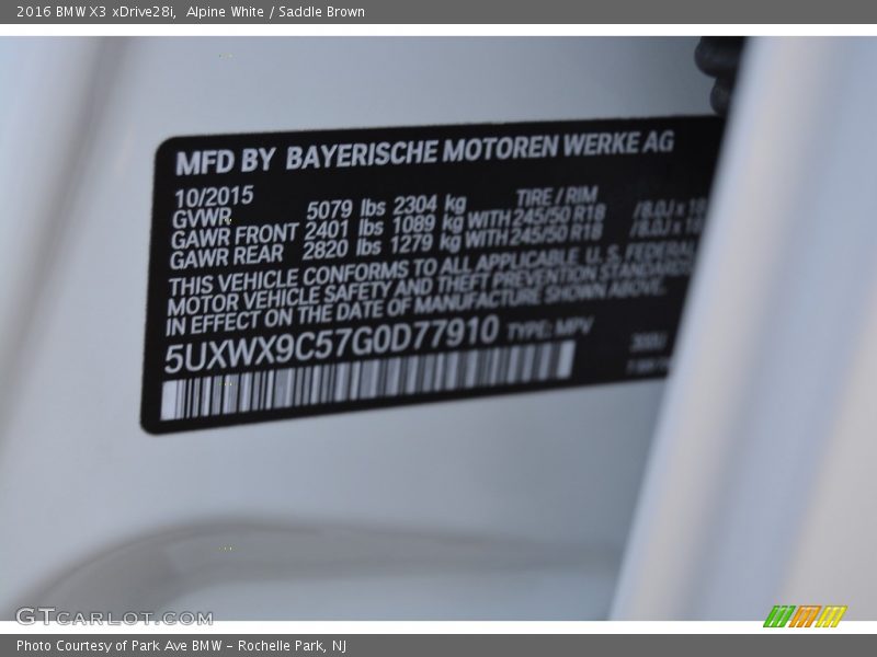 Alpine White / Saddle Brown 2016 BMW X3 xDrive28i