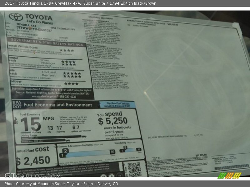  2017 Tundra 1794 CrewMax 4x4 Window Sticker