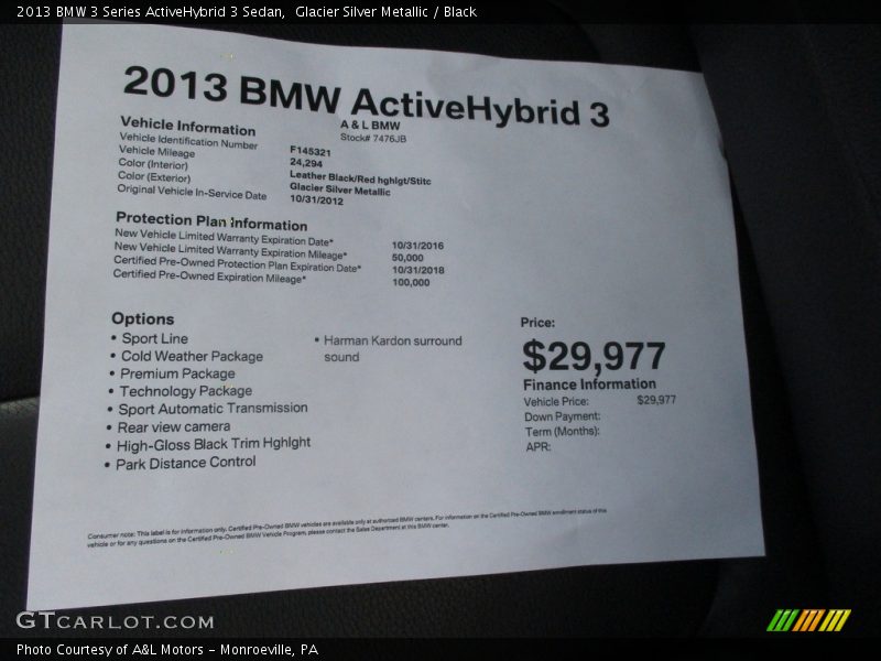 Glacier Silver Metallic / Black 2013 BMW 3 Series ActiveHybrid 3 Sedan