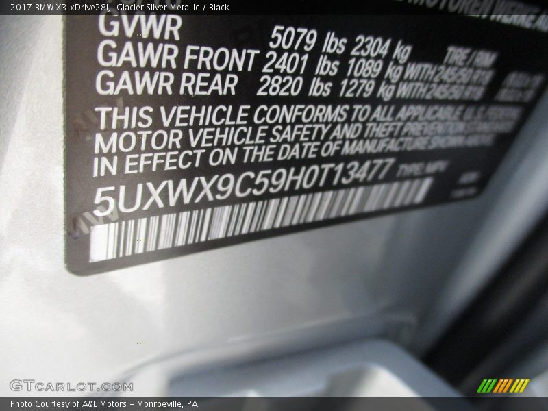 Glacier Silver Metallic / Black 2017 BMW X3 xDrive28i