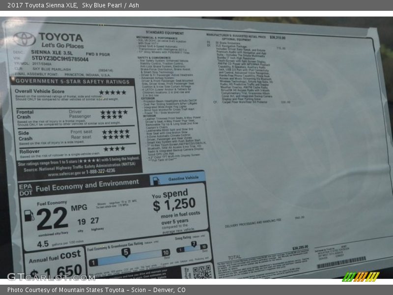 Sky Blue Pearl / Ash 2017 Toyota Sienna XLE
