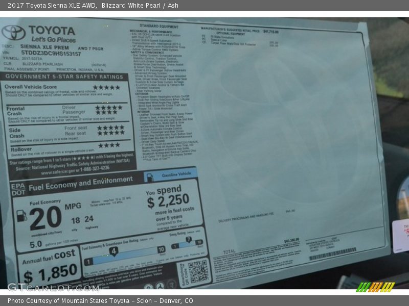 Blizzard White Pearl / Ash 2017 Toyota Sienna XLE AWD
