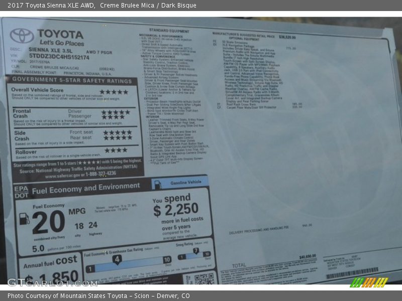 Creme Brulee Mica / Dark Bisque 2017 Toyota Sienna XLE AWD