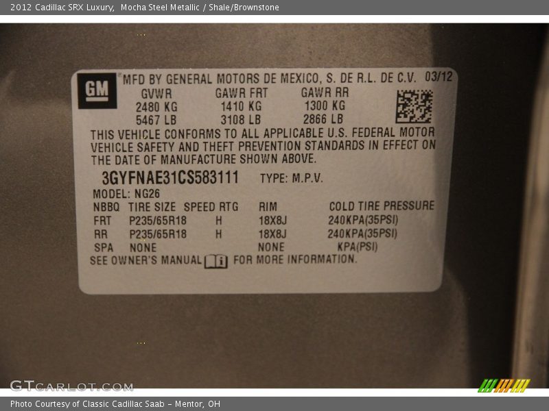 Mocha Steel Metallic / Shale/Brownstone 2012 Cadillac SRX Luxury