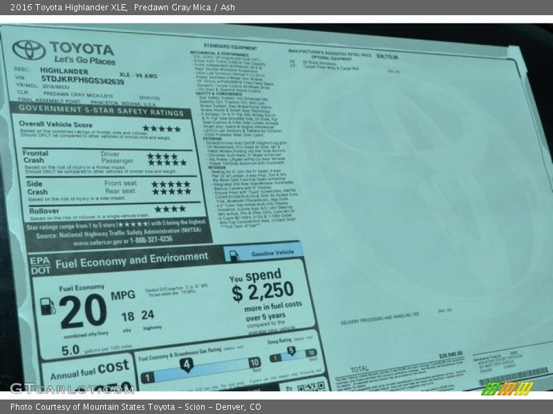 Predawn Gray Mica / Ash 2016 Toyota Highlander XLE