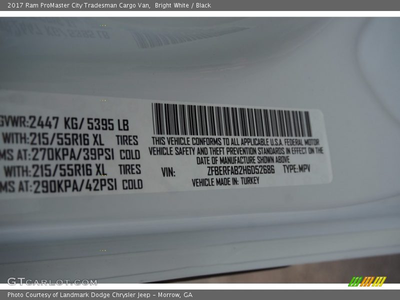 Bright White / Black 2017 Ram ProMaster City Tradesman Cargo Van