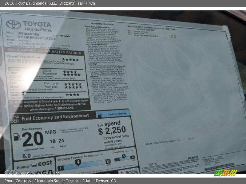 Blizzard Pearl / Ash 2016 Toyota Highlander XLE