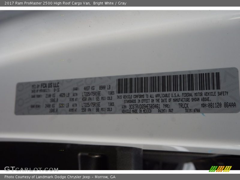 Bright White / Gray 2017 Ram ProMaster 2500 High Roof Cargo Van