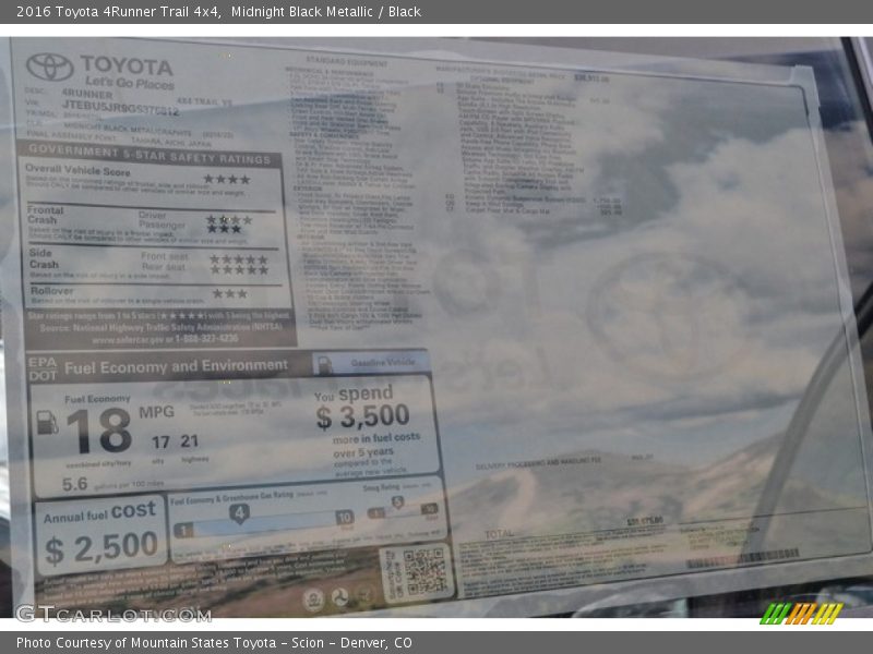 Midnight Black Metallic / Black 2016 Toyota 4Runner Trail 4x4