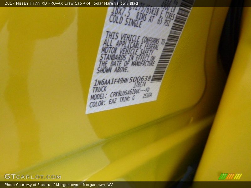 2017 TITAN XD PRO-4X Crew Cab 4x4 Solar Flare Yellow Color Code EAZ