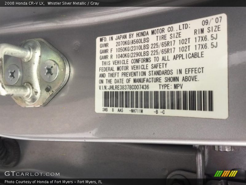 Whistler Silver Metallic / Gray 2008 Honda CR-V LX
