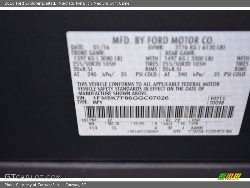 Magnetic Metallic / Medium Light Camel 2016 Ford Explorer Limited